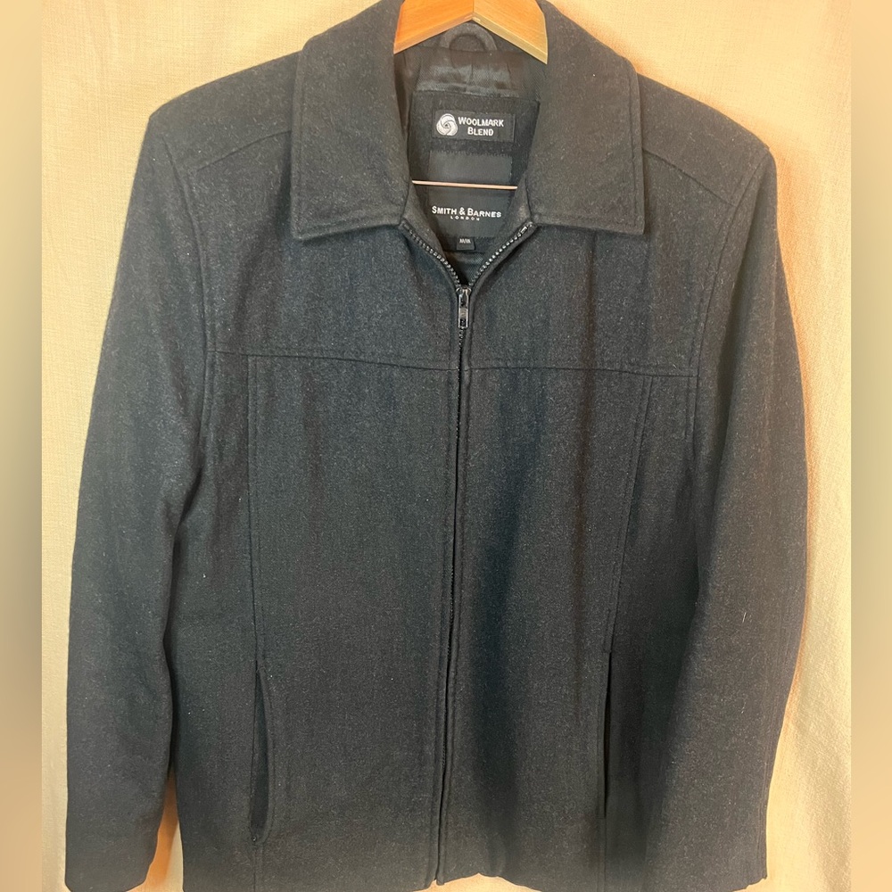 Smith & Barnes Men's Dark Gray Wool Zip Up winter Bomber Jacket Size Medium